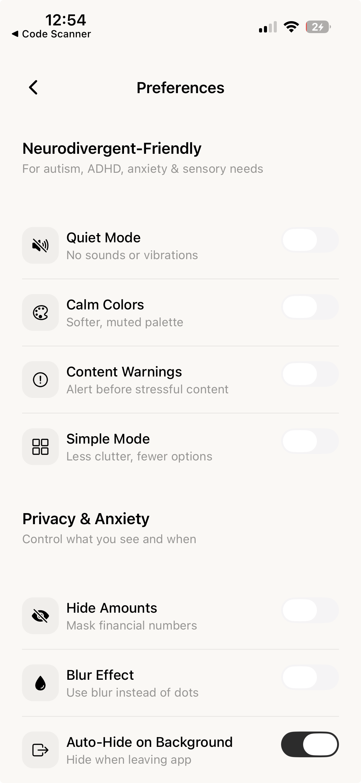 Mirror — Care screen